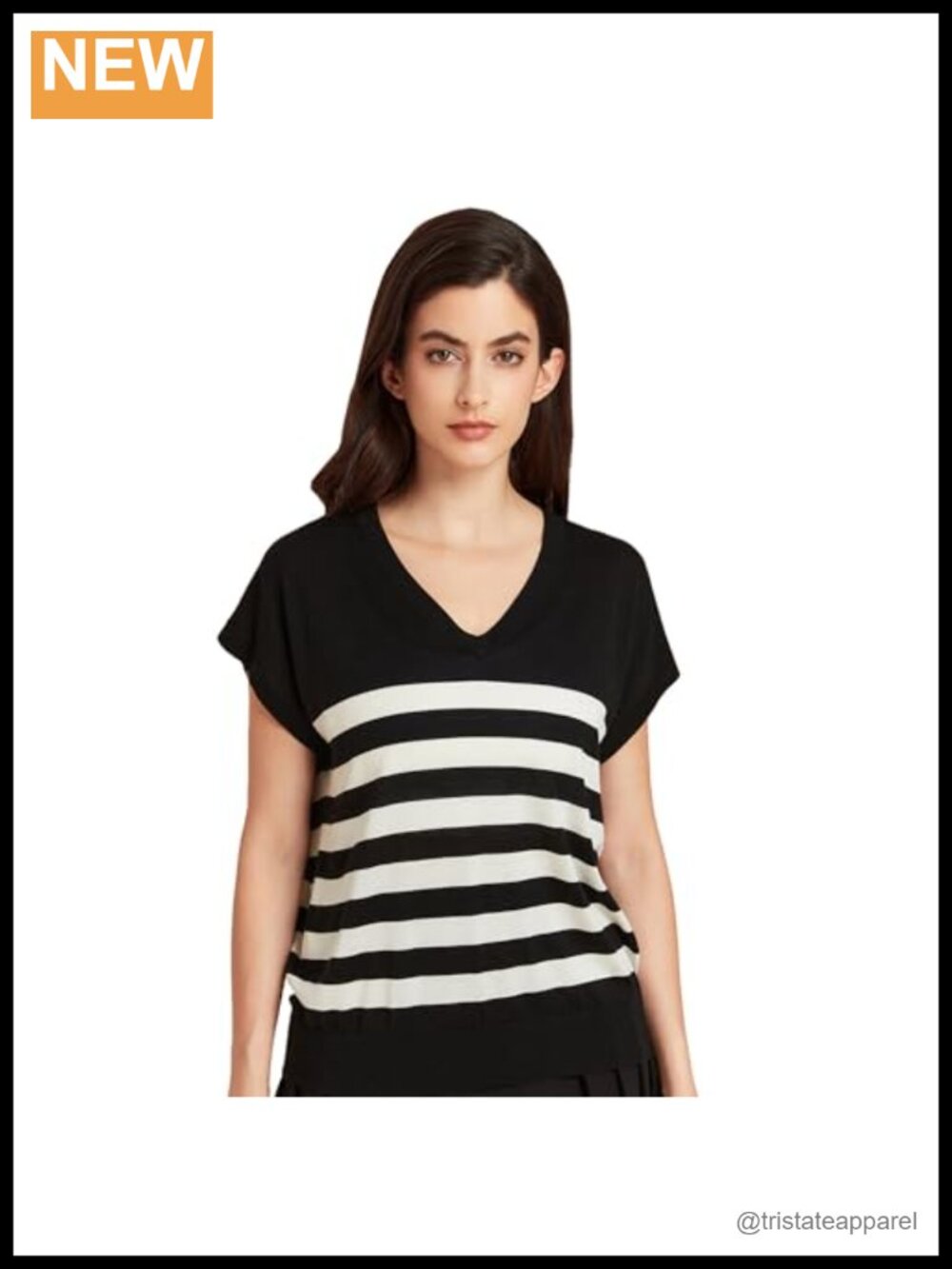 Silk Cashmere V-Neck Striped T-Shirt Loose Casual Summer Knit Tee